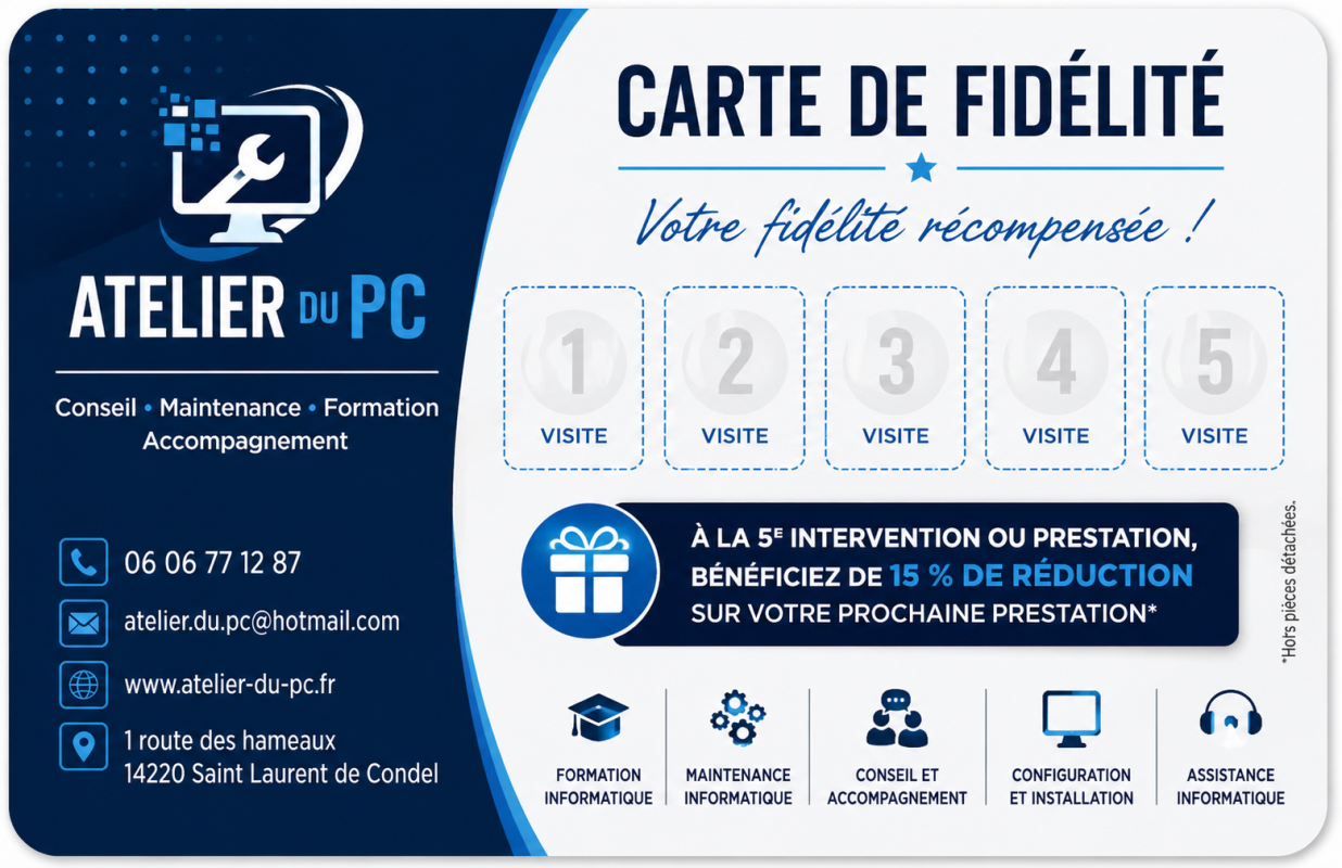 Carte de fidélité atelier du PC