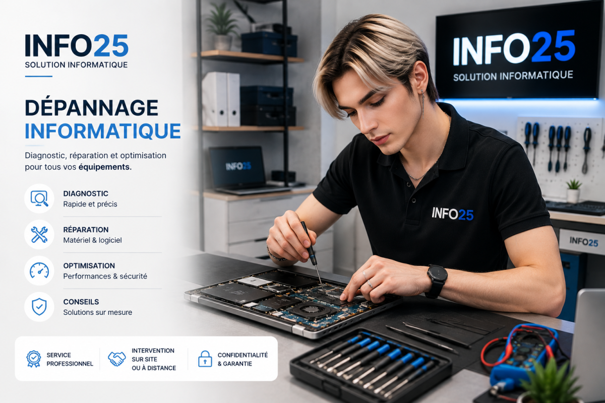 Dépannage informatique à Besançon – Diagnostic, réparation et optimisation PC – INFO25